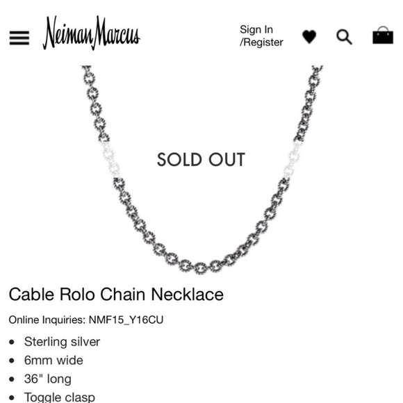 Rare Retired David Yurman Cable Rolo Chain Necklace 36” - Picture 5 of 5